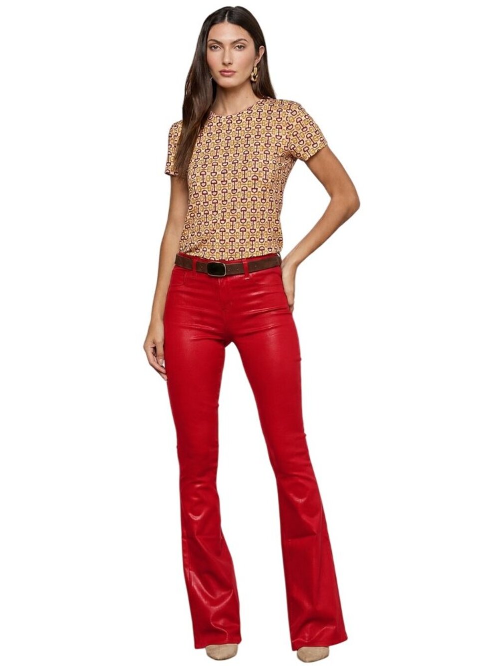 L’AGENCE Marty Coated Flare Red Denim Jeans Size 26 New